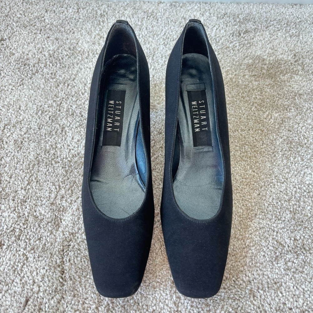 Stuart Weitzman Black Rounded Square Toe Block Heel Formal Professional Business - Picture 2 of 8